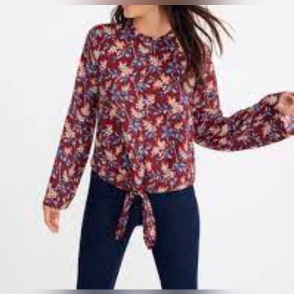Madewell Burgundy Bell-Sleeve Tie Top in Antique Flora Size Sz XXL *EUC